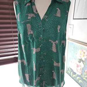 Chic Green Leopard Print Sleeveless Top